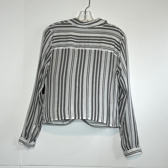 INC Twist Front Button Up Shirt Striped White Black Womens Small - Picture 8 of 13
